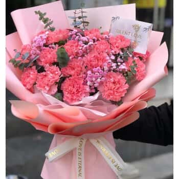 鲜花情母亲节同城配送康乃馨花束生日礼物送长辈妈妈祝福当地花店送花19朵粉色康乃馨满天星花束同城配送支持预约日期	
