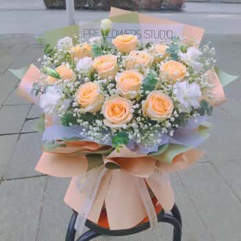 香槟玫瑰满天星花束生日同城配送幸福时光|A236	