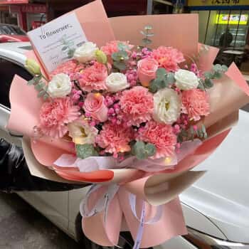 鲜花情母亲节同城配送康乃馨花束生日礼物送长辈妈妈祝福当地花店送花11朵粉康乃馨粉玫瑰洋桔梗花束同城配送支持预约日期	