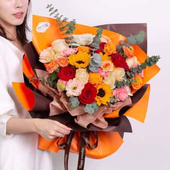 爱花居鲜花速递向日葵玫瑰花束生日礼物送老师同学送朋友全国花店同城配送鹏程万里|T03	